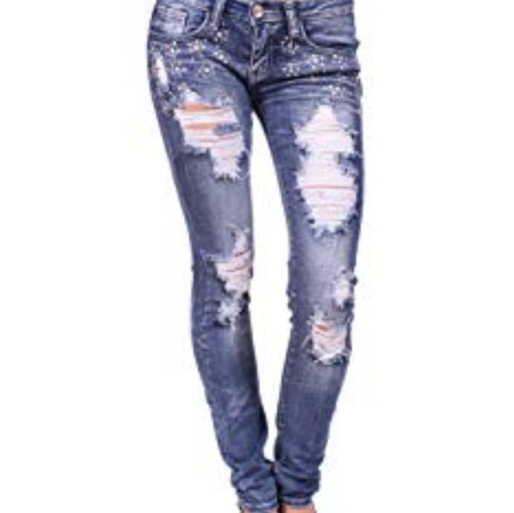 Machine destroyed bling skinny Jeans Jr.size 5
